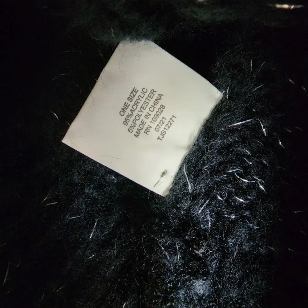 C&C California Black Silver Confetti Cable Knit Beanie Hat & Touch Gloves Set